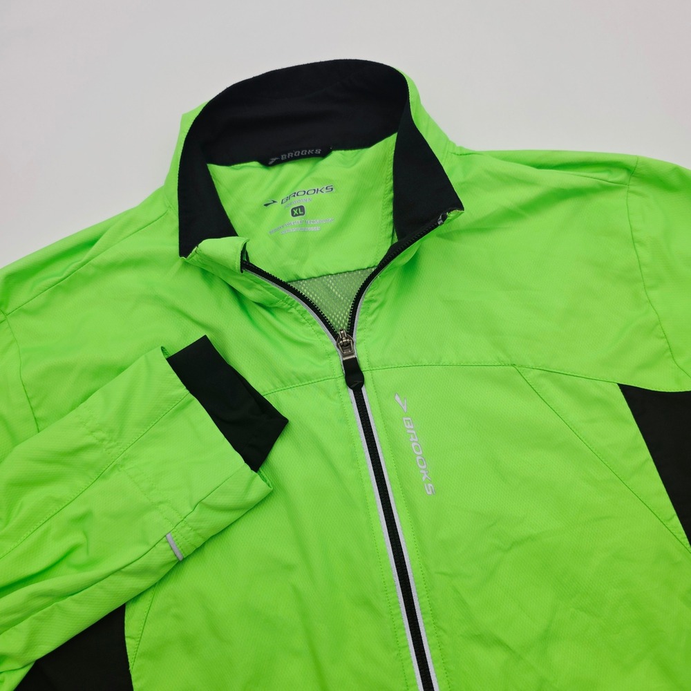 Brooks Shelter Technology Running Jacket Womens XL Neon Green Black Full Zip